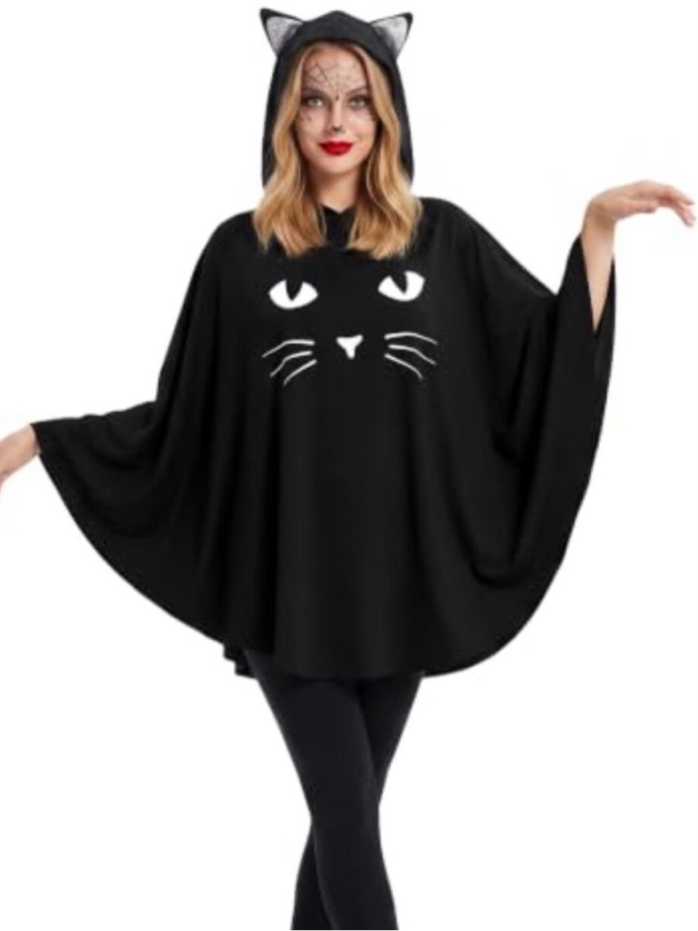 Black Cat Hooded Poncho costume with Ear Accents NEW Halloween one size